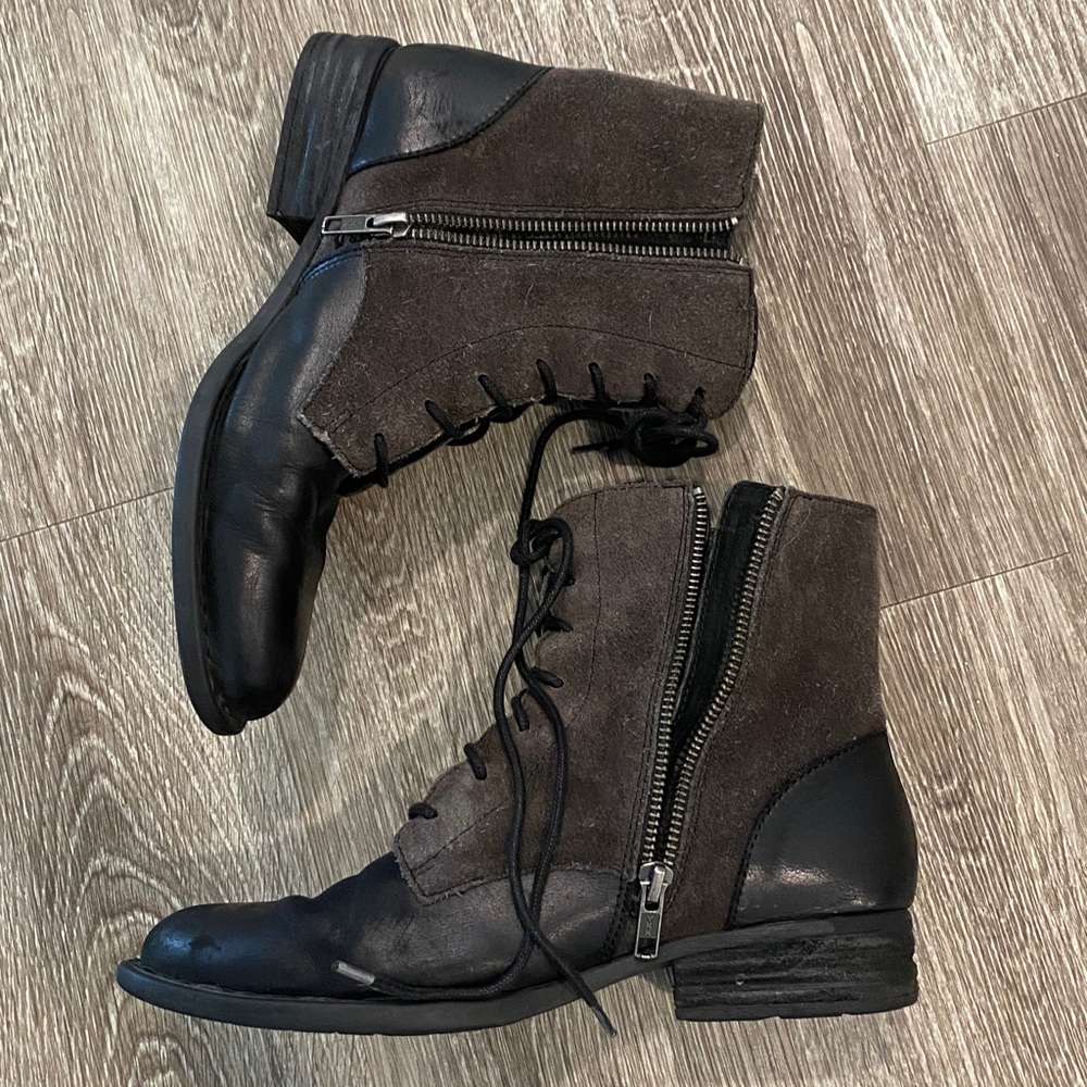 Born y2k black leather lace up grunge combat boots with brown suede 7 - Picture 6 of 9
